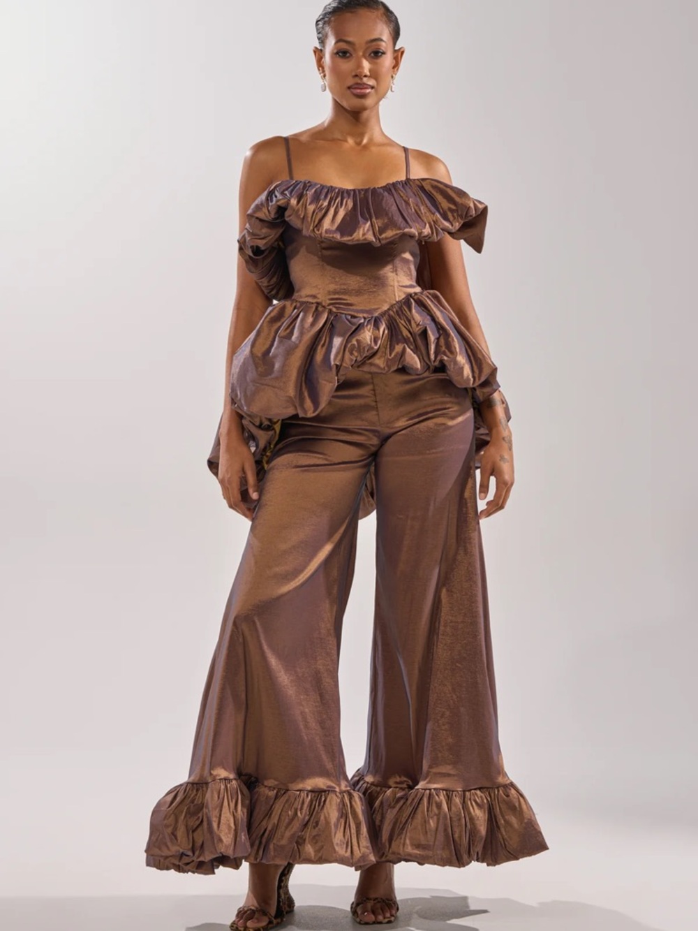 AKIRA Brown Ruffle Wide-Leg Pant